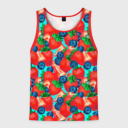 Майка-безрукавка мужская Клубника с черникой паттерн, цвет: 3D-красный