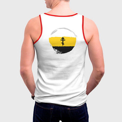 Мужская майка без рукавов Мы русские с нами Бог Крест на узорном флаге / 3D-Красный – фото 4