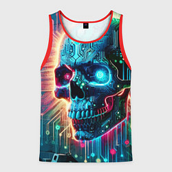Майка-безрукавка мужская Cool cyber skull - neon glow, цвет: 3D-красный