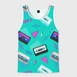 Майка-безрукавка мужская Бирюзовая кассета из 90-х, цвет: 3D-белый