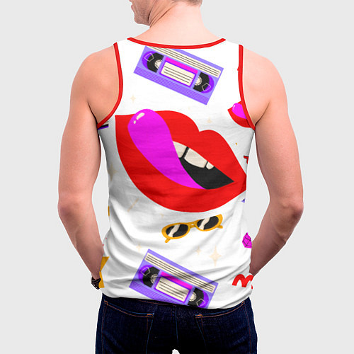 Мужская майка без рукавов Вечеринка 90-х: Яркие символы эпохи / 3D-Красный – фото 4