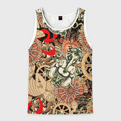 Майка-безрукавка мужская Будда и Ганеша на фоне сансары и мандалы, цвет: 3D-белый