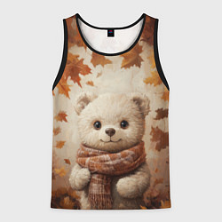 Майка-безрукавка мужская Белый мишка в осенней листве, цвет: 3D-черный