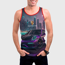 Майка-безрукавка мужская Porshe night city, цвет: 3D-красный — фото 2