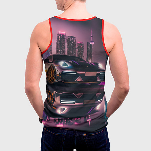 Мужская майка без рукавов Porshe night city / 3D-Красный – фото 4