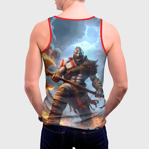 Мужская майка без рукавов Кратос в ярости / 3D-Красный – фото 4