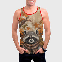 Майка-безрукавка мужская Осенний енот в шарфе, цвет: 3D-красный — фото 2