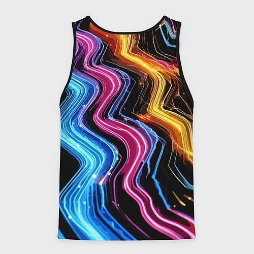 Мужская майка без рукавов Неоновые полосы - нейроарт / 3D-Черный – фото 2