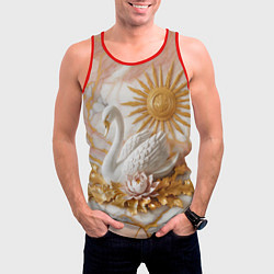 Майка-безрукавка мужская Фарфоровый лебедь и солнце на розовом мраморе, цвет: 3D-красный — фото 2