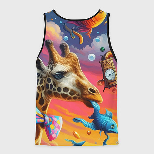 Мужская майка без рукавов Жираф в бабочке держит во рту рыбу - сюрреализм / 3D-Черный – фото 2