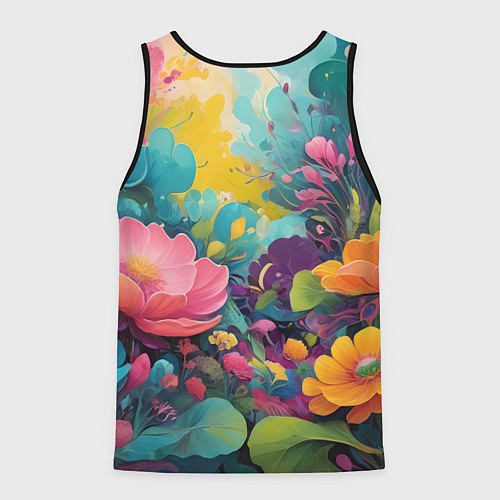 Мужская майка без рукавов Лето красочные цветы / 3D-Черный – фото 2
