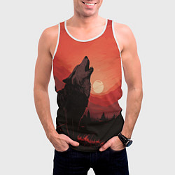 Майка-безрукавка мужская Волк воет на луну, цвет: 3D-белый — фото 2