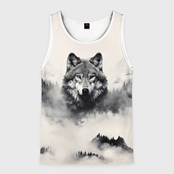 Майка-безрукавка мужская Голова серого волка, цвет: 3D-белый