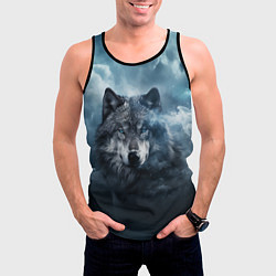 Майка-безрукавка мужская Волк ночью под луной, цвет: 3D-черный — фото 2
