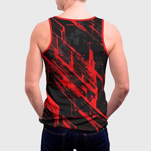 Мужская майка без рукавов Red stripes on a black background / 3D-Красный – фото 4