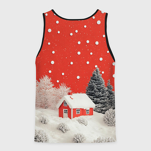 Мужская майка без рукавов Новогодний домик и красное небо / 3D-Черный – фото 2