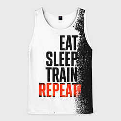 Майка-безрукавка мужская Eat sleep train repeat, цвет: 3D-белый