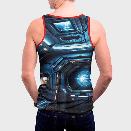 Мужская майка без рукавов Шахматы: Гагарин vs Чужой / 3D-Красный – фото 4