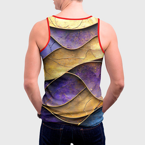 Мужская майка без рукавов Фиолетовые и золотые волны / 3D-Красный – фото 4
