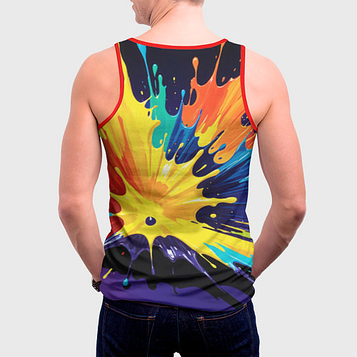 Мужская майка без рукавов Панда на фоне взрыва красок / 3D-Красный – фото 4