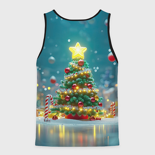 Мужская майка без рукавов Новогодняя объемная елочка / 3D-Черный – фото 2