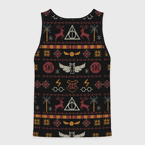Мужская майка без рукавов Новогодний паттерн - Гарри Поттер / 3D-Черный – фото 2