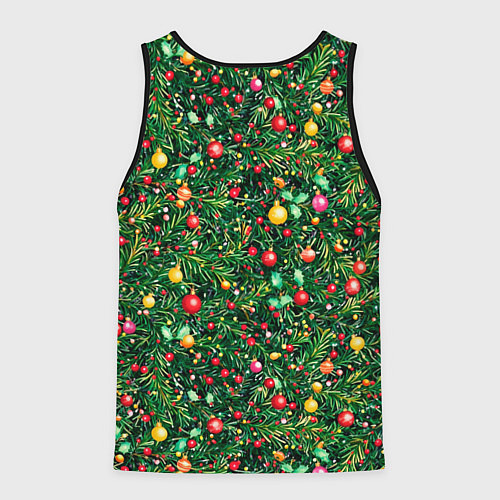 Мужская майка без рукавов Разноцветные шары на ёлке / 3D-Черный – фото 2