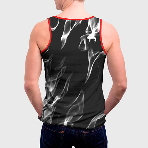 Мужская майка без рукавов Белые языки пламени текстура / 3D-Красный – фото 4