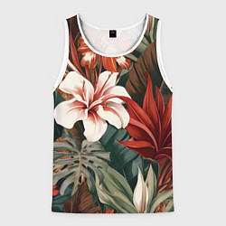 Мужская майка без рукавов Алые тропические цветы
