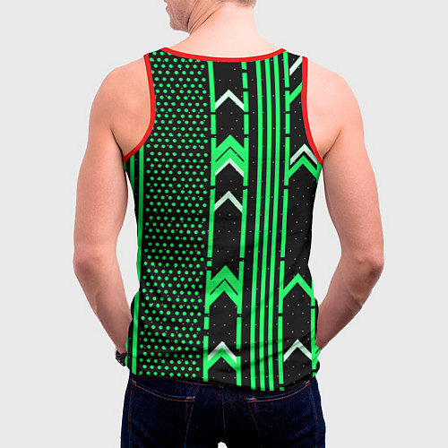 Мужская майка без рукавов Зелёные обои на чёрном фоне / 3D-Красный – фото 4