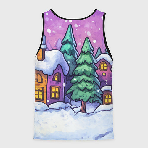 Мужская майка без рукавов Новогодний мультяшный двор / 3D-Черный – фото 2