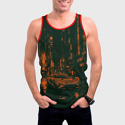 Майка-безрукавка мужская Спорткар в оранжево-зелёных тенях, цвет: 3D-красный — фото 2