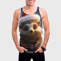 Майка-безрукавка мужская Новогодний ежик в шапочке, цвет: 3D-белый — фото 2