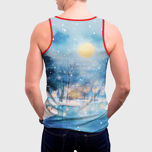 Мужская майка без рукавов Новогодняя атмосфера - акварель / 3D-Красный – фото 4
