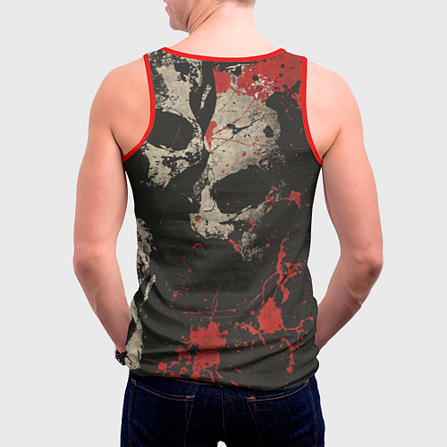 Мужская майка без рукавов Силуэты черепов на гранжевом фоне / 3D-Красный – фото 4