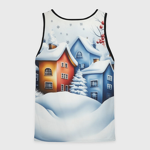Мужская майка без рукавов Зимний новогодний городской пейзаж / 3D-Черный – фото 2