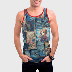 Майка-безрукавка мужская Аниме влюбленные на пэчворк, цвет: 3D-красный — фото 2