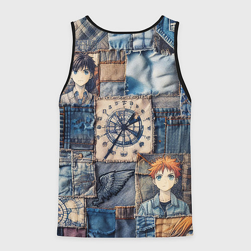 Мужская майка без рукавов Аниме деним-пэчворк / 3D-Черный – фото 2