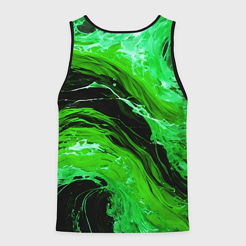 Мужская майка без рукавов Зелёные брызги на чёрном фоне / 3D-Черный – фото 2