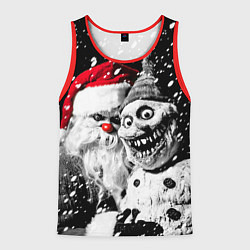 Майка-безрукавка мужская Страшный Санта и страшный снеговик, цвет: 3D-красный