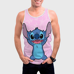 Майка-безрукавка мужская Stitch on a pink background, цвет: 3D-белый — фото 2