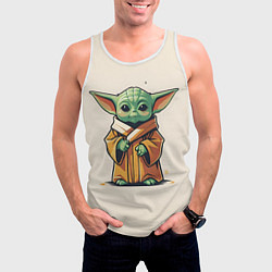 Майка-безрукавка мужская Малыш Грогу - Мандолорец, цвет: 3D-белый — фото 2
