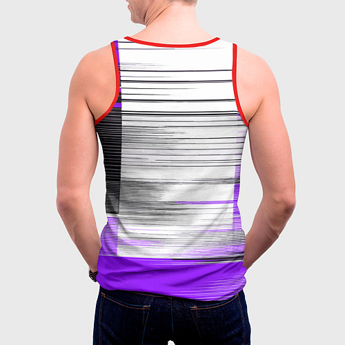 Мужская майка без рукавов Чёрные вертикальные полосы на фиолетово-белом фоне / 3D-Красный – фото 4