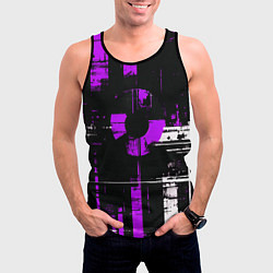 Майка-безрукавка мужская Фиолетово-белый гранж на чёрном фоне, цвет: 3D-черный — фото 2
