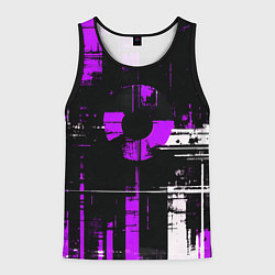Майка-безрукавка мужская Фиолетово-белый гранж на чёрном фоне, цвет: 3D-черный