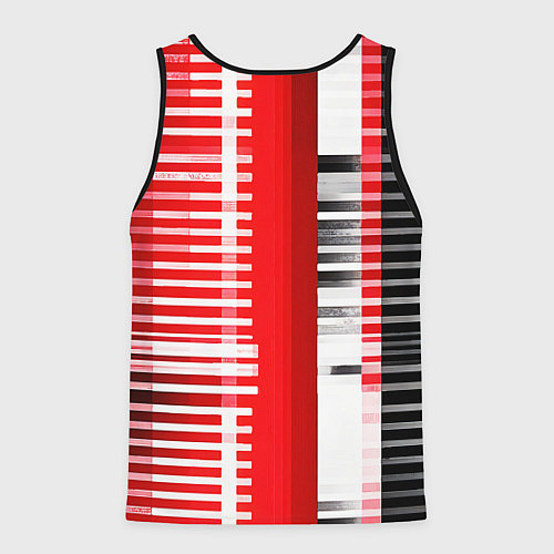 Мужская майка без рукавов Белые полосы на чёрно-красном фоне / 3D-Черный – фото 2