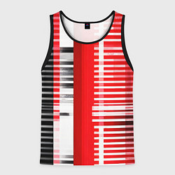 Майка-безрукавка мужская Белые полосы на чёрно-красном фоне, цвет: 3D-черный