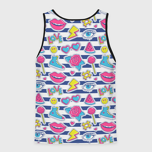 Мужская майка без рукавов Полосатый паттерн с яркими молодежными стикерами / 3D-Черный – фото 2