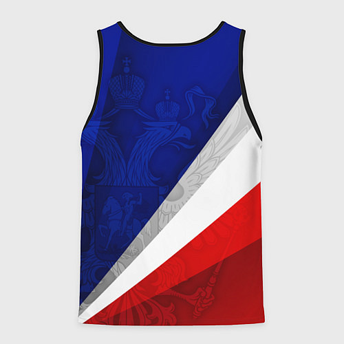 Мужская майка без рукавов Герб России - триколор / 3D-Черный – фото 2
