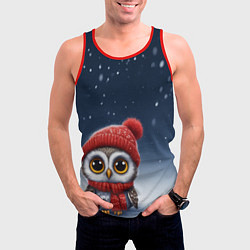 Майка-безрукавка мужская Сова в шапке и шарфике, цвет: 3D-красный — фото 2